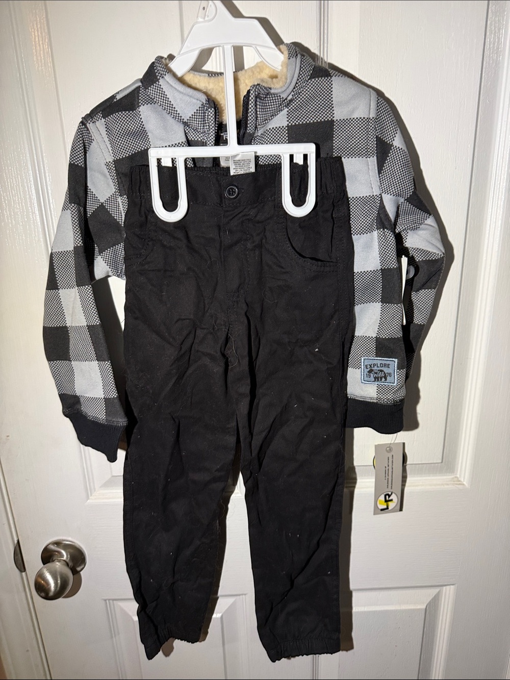 Little Rebel  Black Pants with Gray Plaid sweatshirt Set